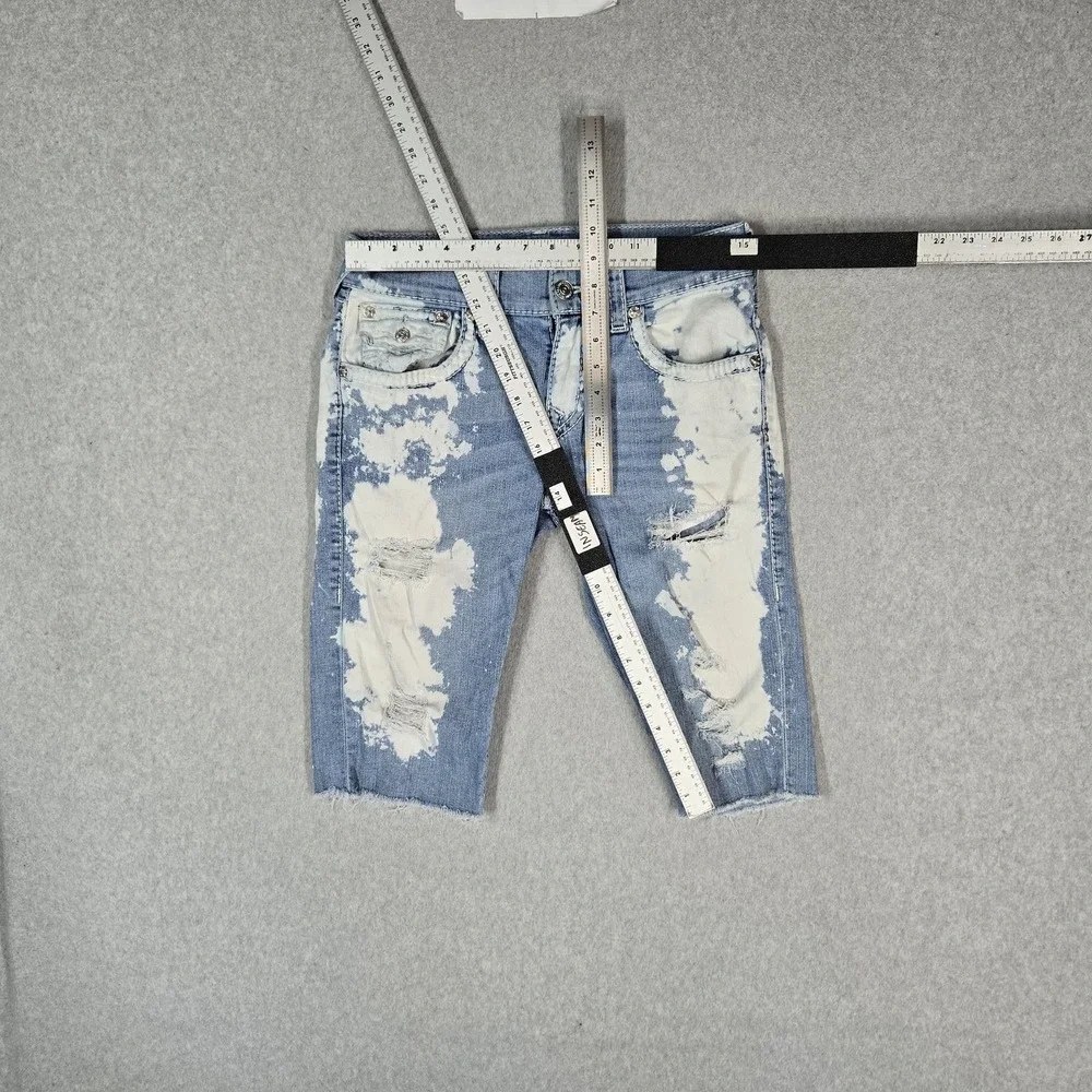 True Religion Men Jeans 29 Blue Denim Bleached Distressed Straight Cutoff
